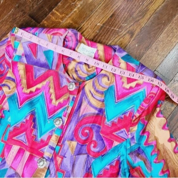 Vintage 90s Colorful Artsy Blazer / Eclectic Funky Neon Pink Red - Picture 9 of 12